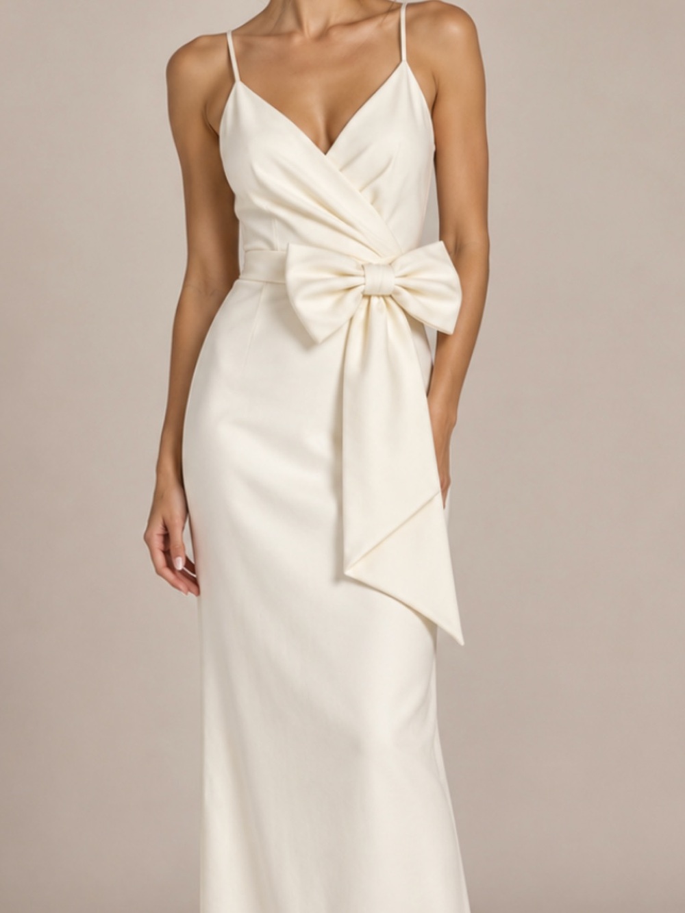 Aakaa Cream Maxi Dress with Statement Bow
